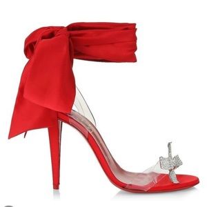 Christian Louboutin Red Heels with Bow and Silver Accents